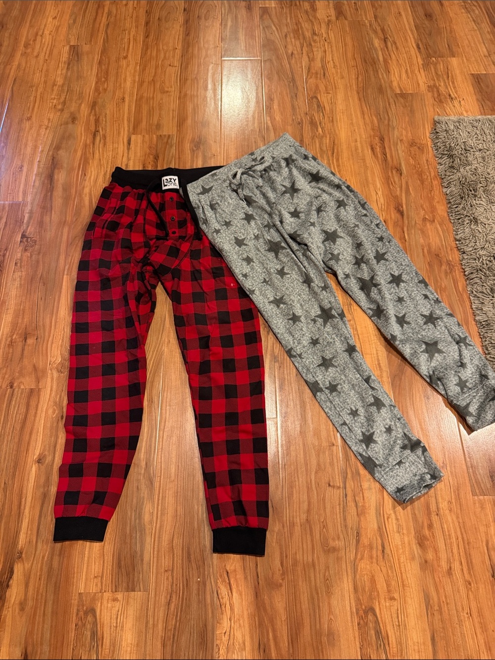 Lazy One Kids Buffalo Plaid & Star Print Pajama Bottoms - Red & Gray